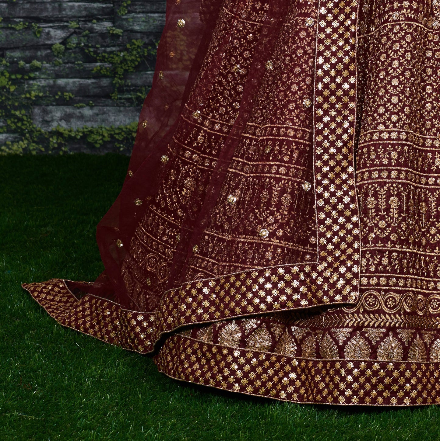 Regal Maroon Gold Embroidered Lehenga