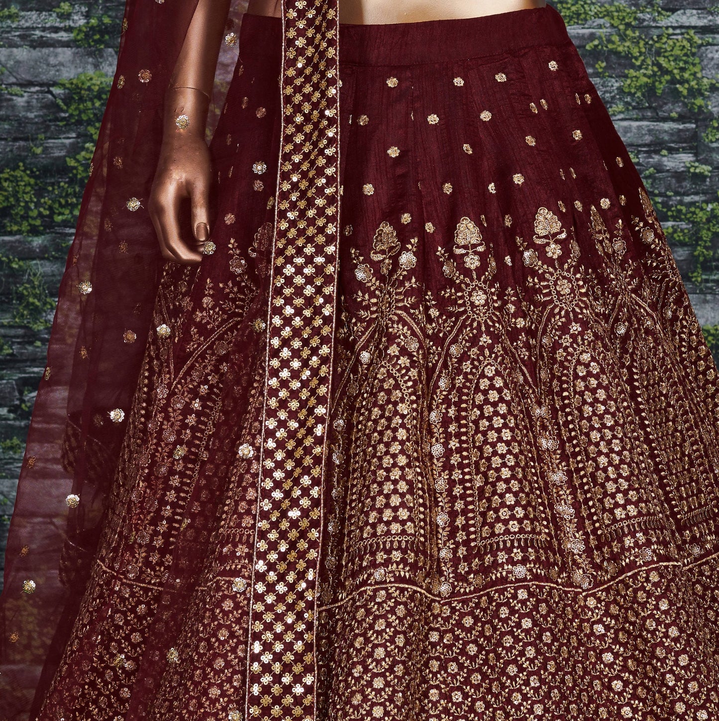 Regal Maroon Gold Embroidered Lehenga
