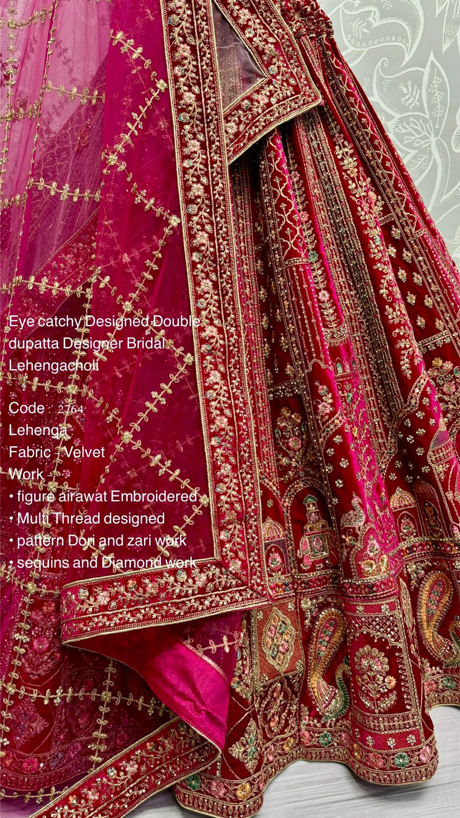 Eye catchy Designer Double dupatta Lehanga - Pink