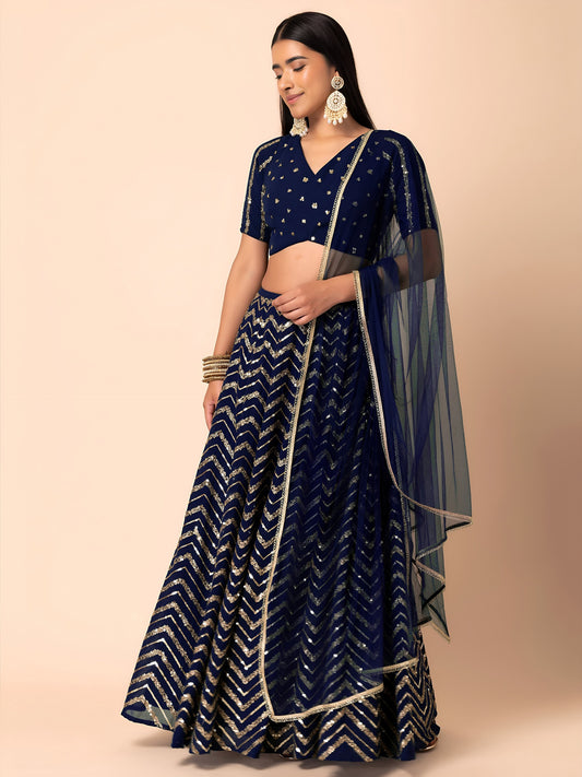 Deep Navy Chevron Sparkle Lehenga