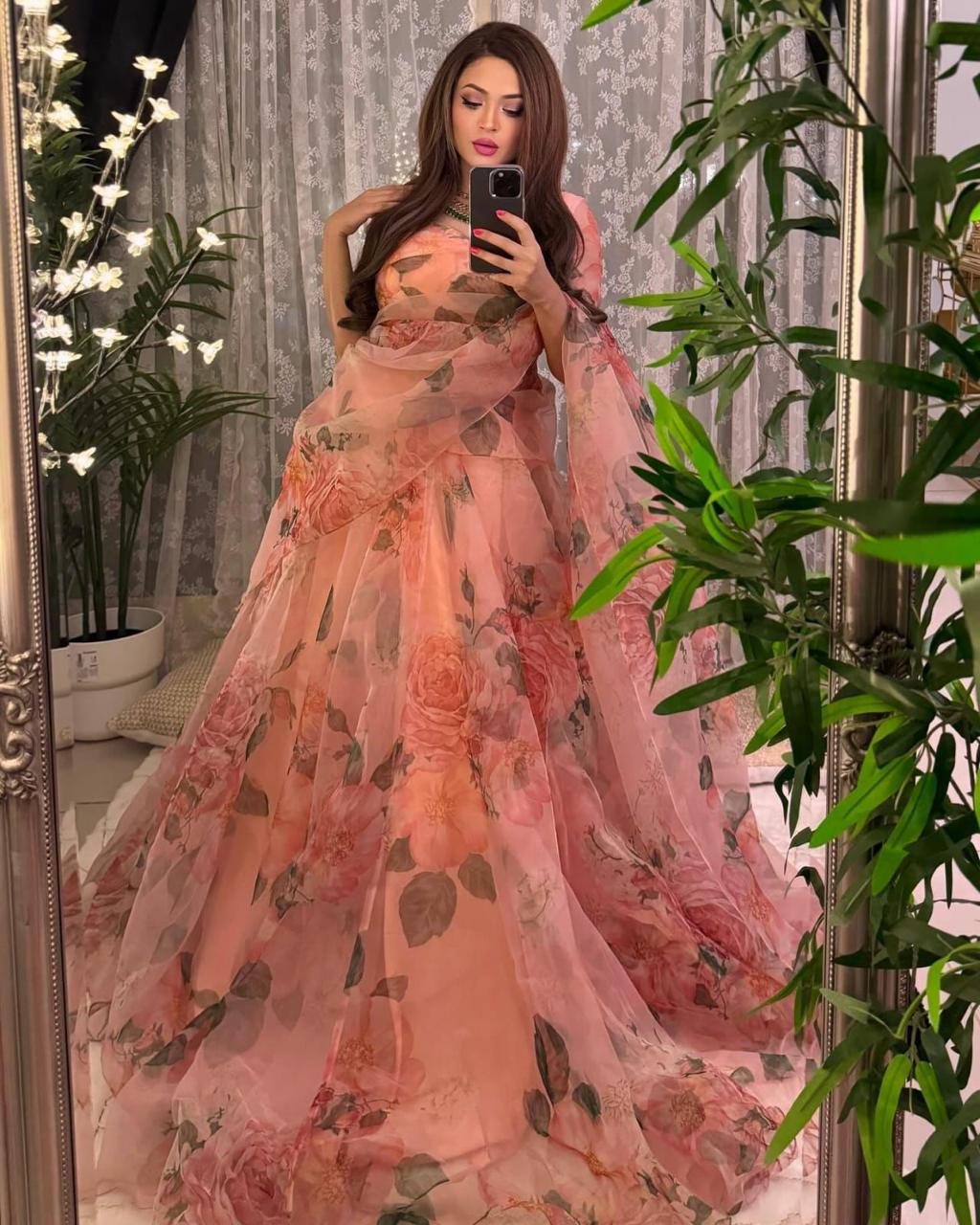 Elegant Modern Premium Floral Organza Silk Lehanga