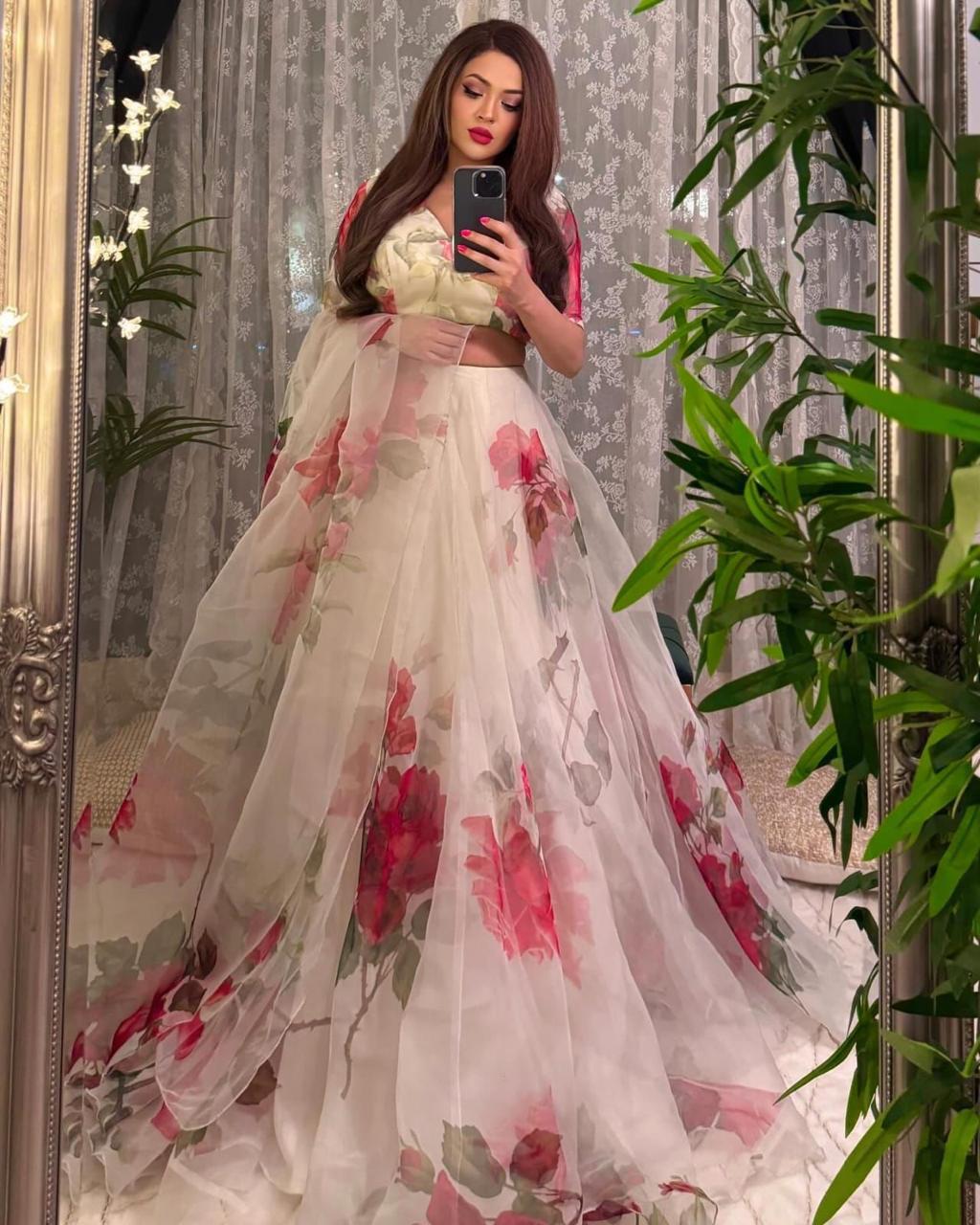 Elegant Modern Premium Floral Organza Silk Lehanga