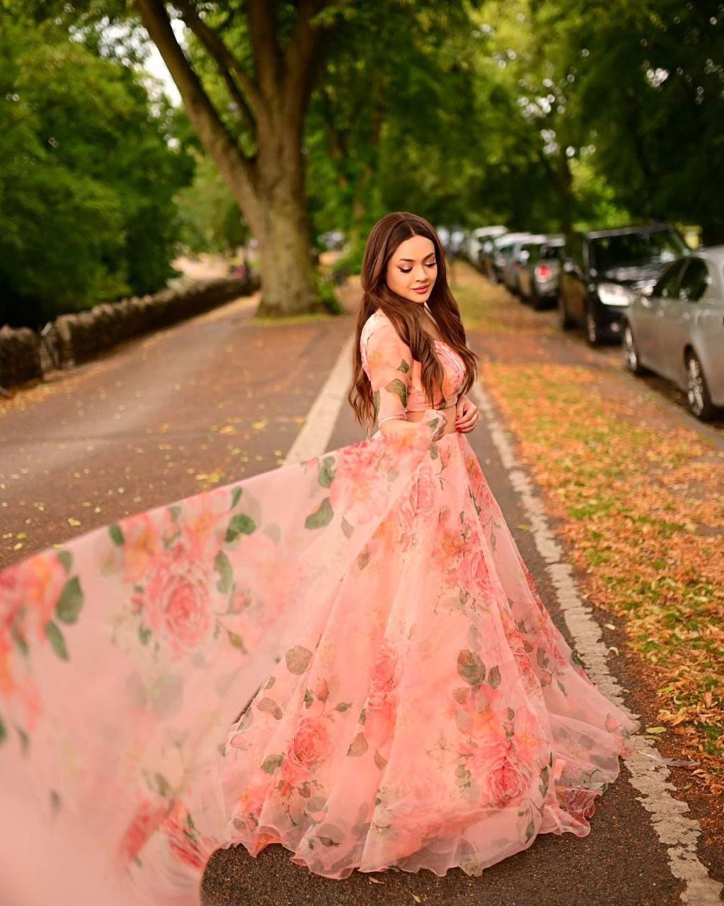 Elegant Modern Premium Floral Organza Silk Lehanga
