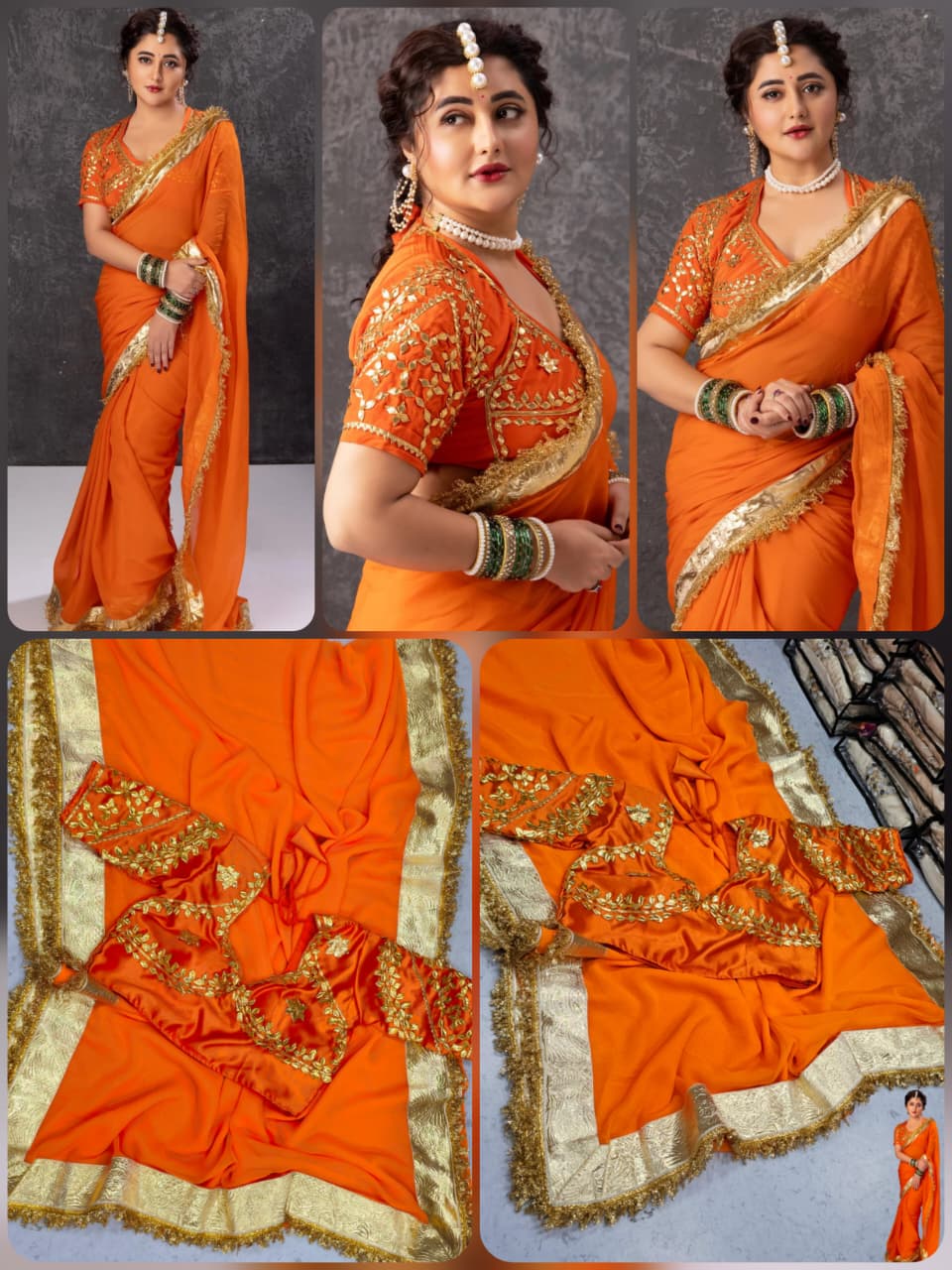 Orange Love Rashmi Desai Inspired Hand Charkhi Gotta Patti Saree