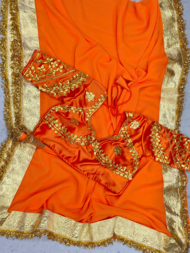 Orange Love Rashmi Desai Inspired Hand Charkhi Gotta Patti Saree