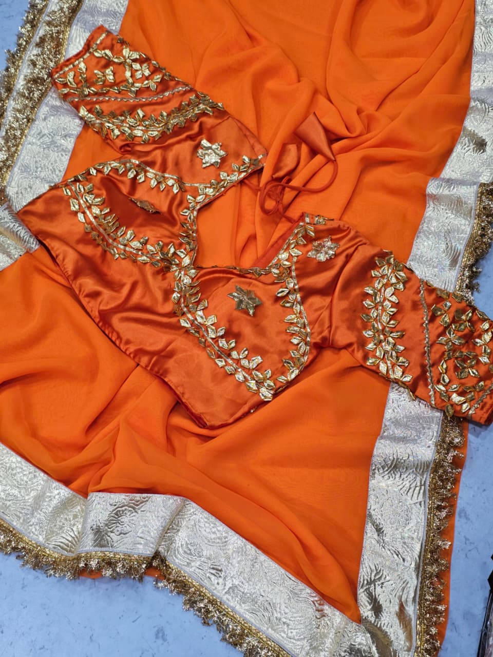 Orange Love Rashmi Desai Inspired Hand Charkhi Gotta Patti Saree