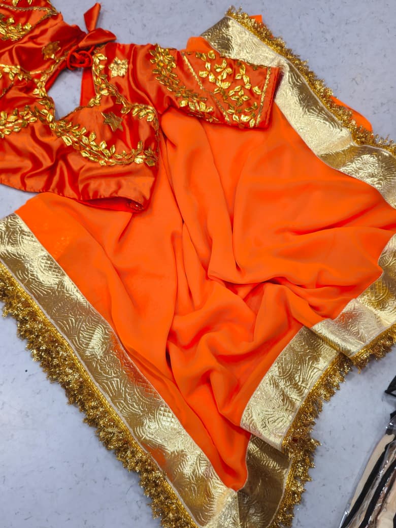 Orange Love Rashmi Desai Inspired Hand Charkhi Gotta Patti Saree