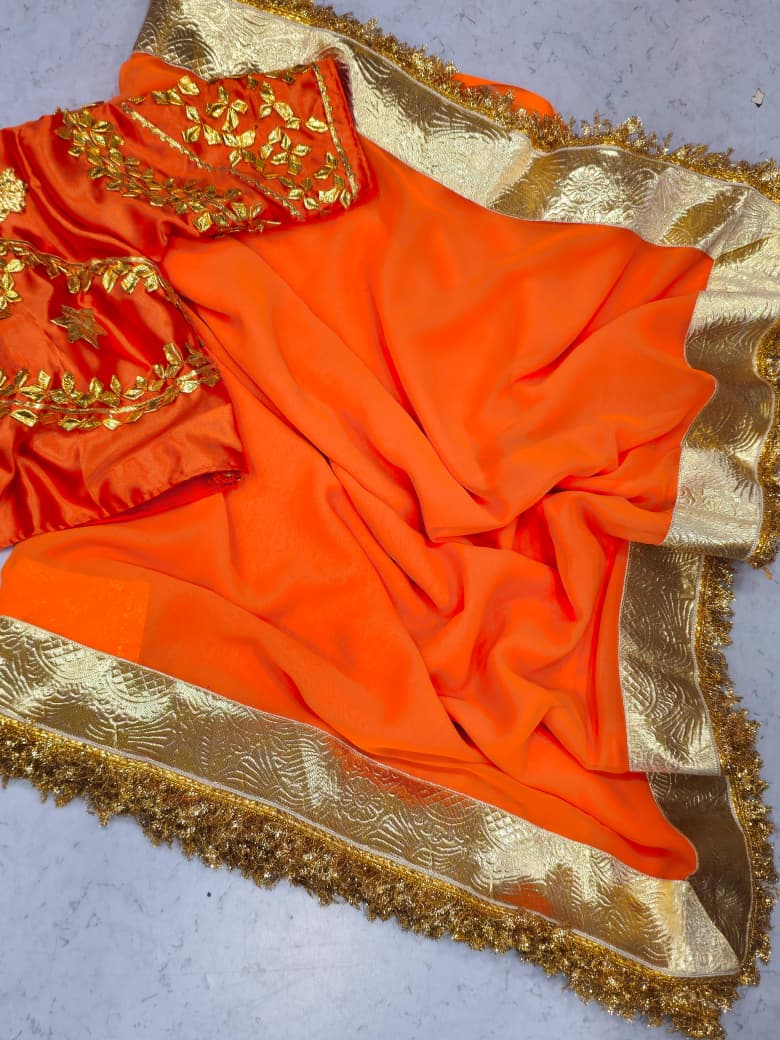 Orange Love Rashmi Desai Inspired Hand Charkhi Gotta Patti Saree