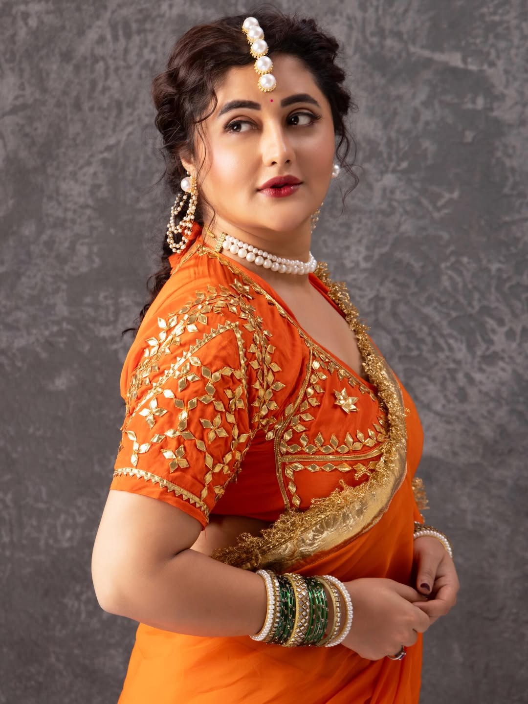 Orange Love Rashmi Desai Inspired Hand Charkhi Gotta Patti Saree