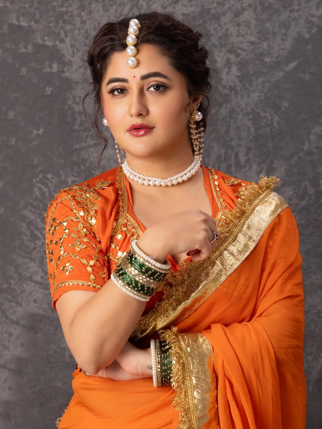 Orange Love Rashmi Desai Inspired Hand Charkhi Gotta Patti Saree