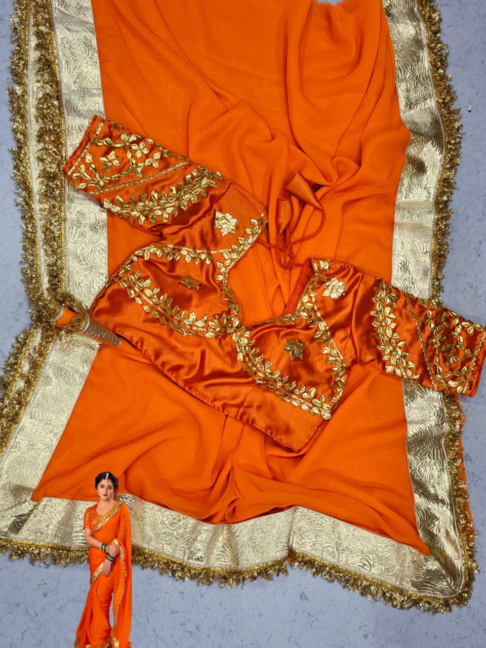 Orange Love Rashmi Desai Inspired Hand Charkhi Gotta Patti Saree