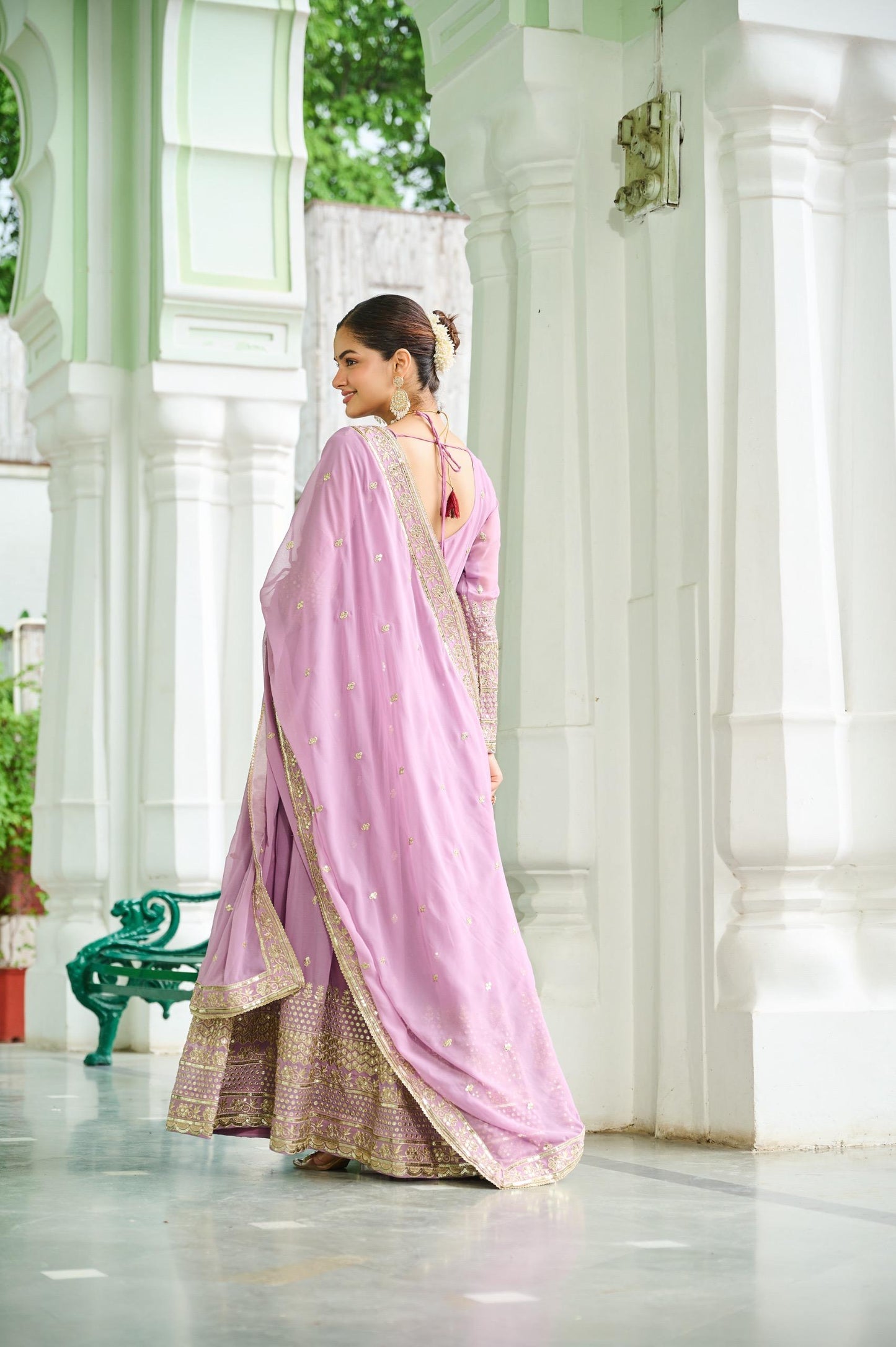 Pastal Attractive Dusty Gown Dupatta Set In Lavender & Sky Blue