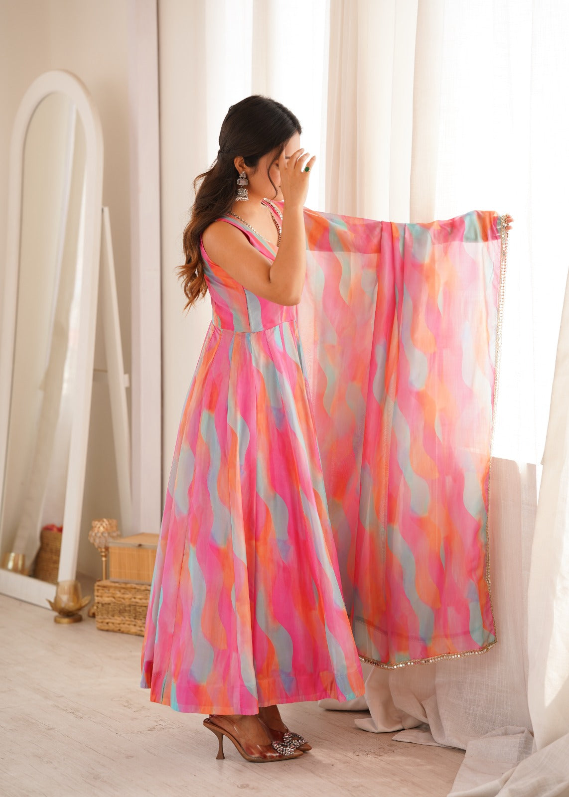 Season's Exclusive Mirror Lace Worked Gown Pair