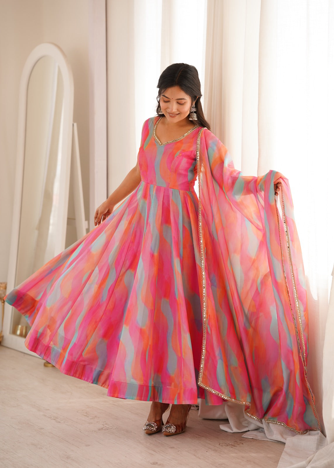 Season's Exclusive Mirror Lace Worked Gown Pair
