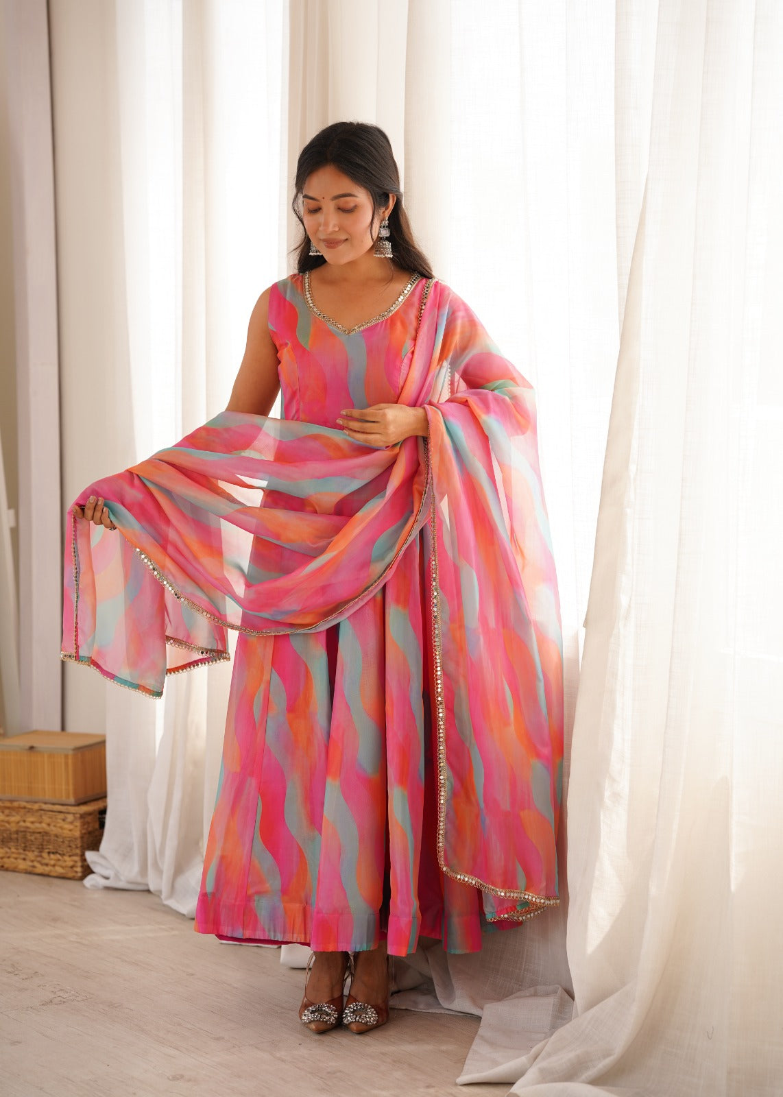 Season's Exclusive Mirror Lace Worked Gown Pair