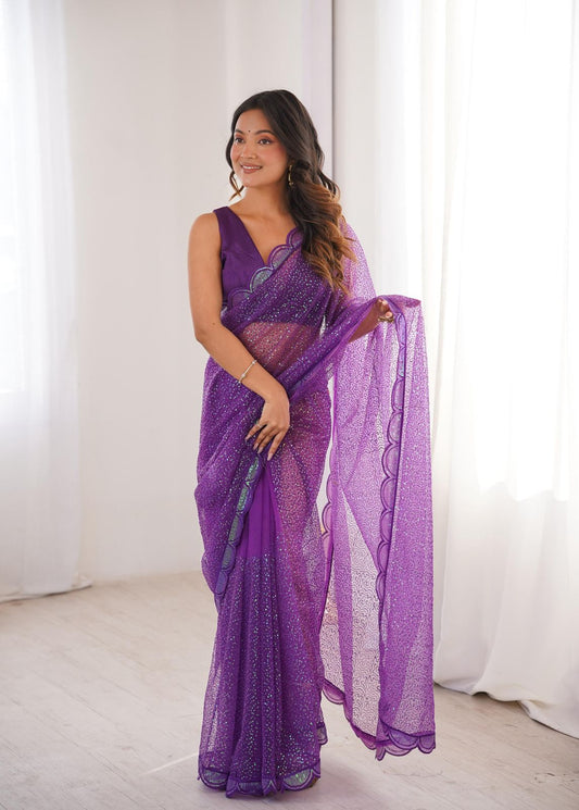 Shine In Every Drape Soft Net Sequins Saree