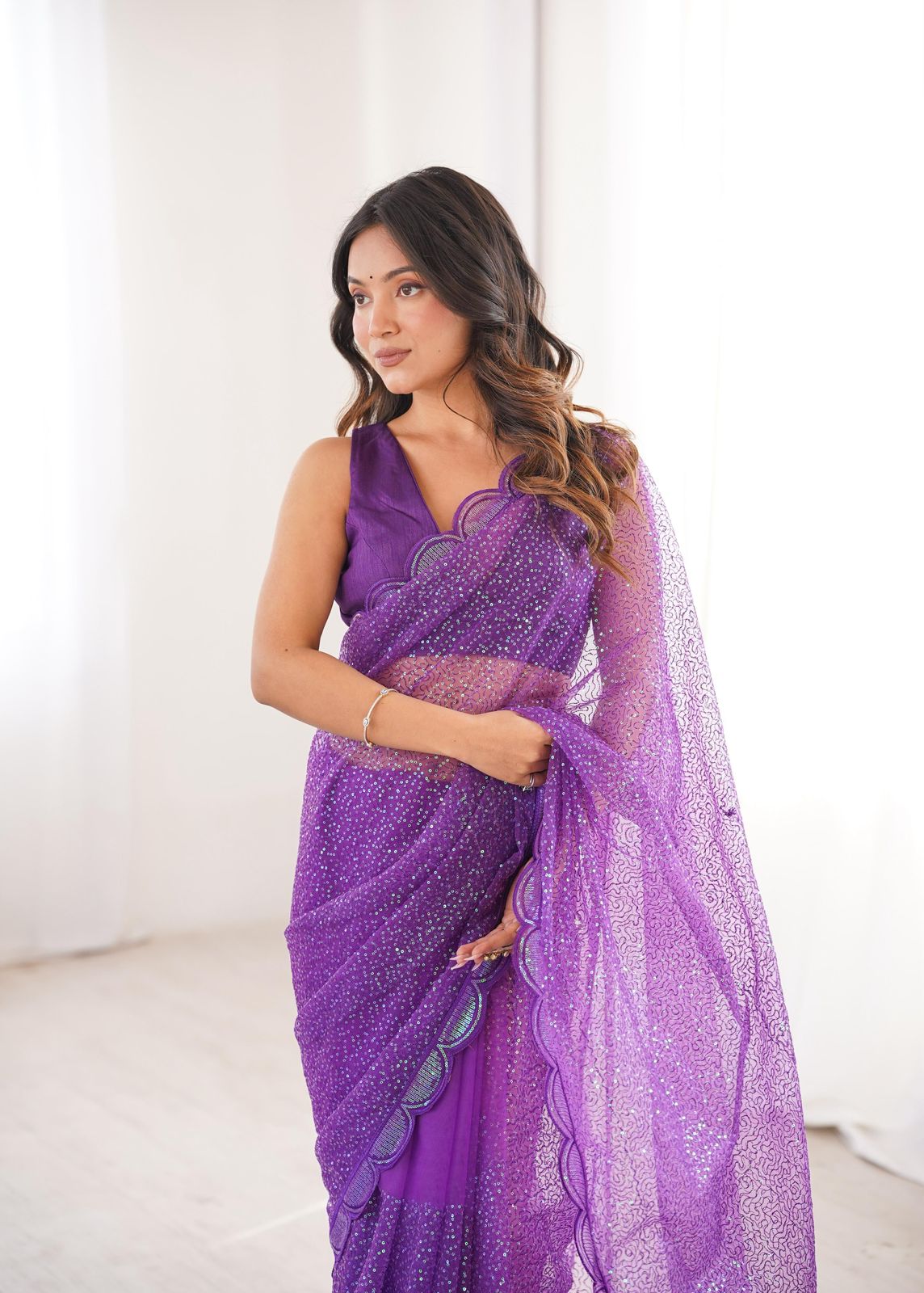Shine In Every Drape Soft Net Sequins Saree