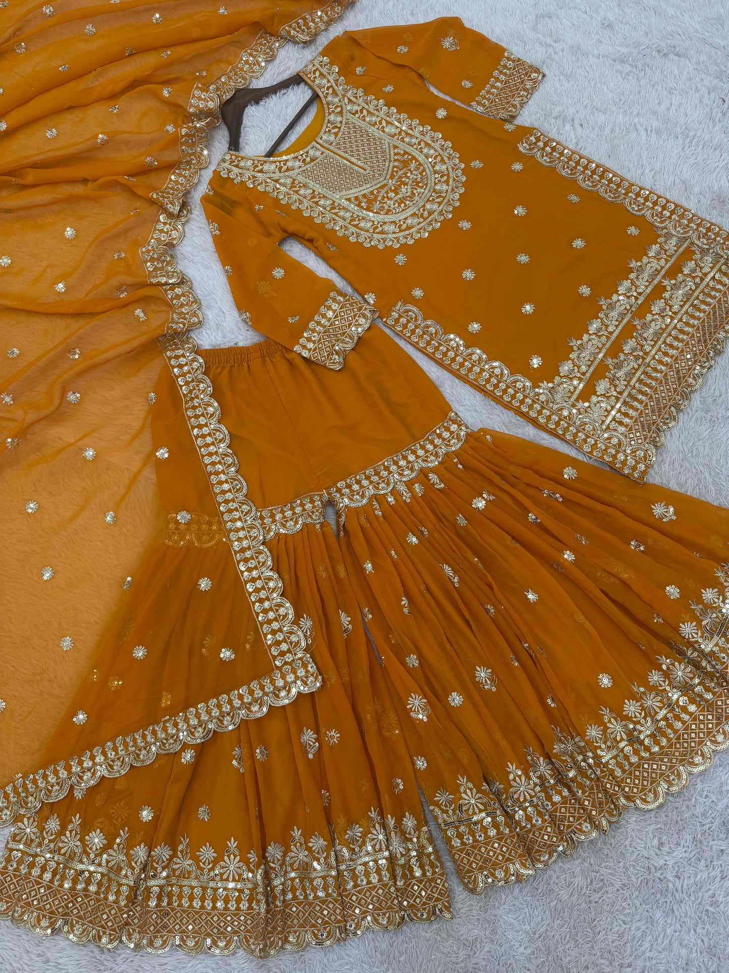 THREE PIECE KURTI WITH SHARARA AND BEAUTIFUL DUPATTA