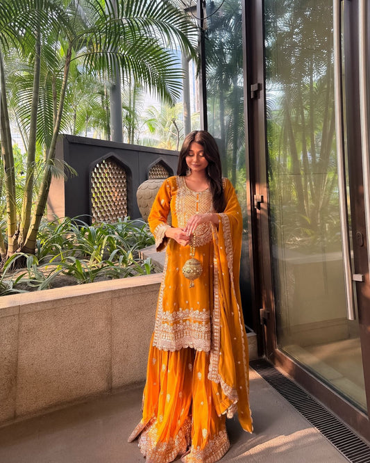 THREE PIECE KURTI WITH SHARARA AND BEAUTIFUL DUPATTA