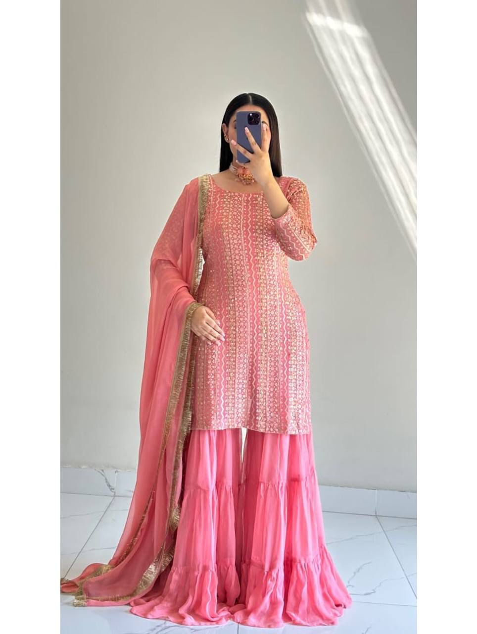 STYLISH SENSUAL SCINTILLATING PINK & BLUE PARTY EXCLUSIVE PLAAZO OUTFIT
