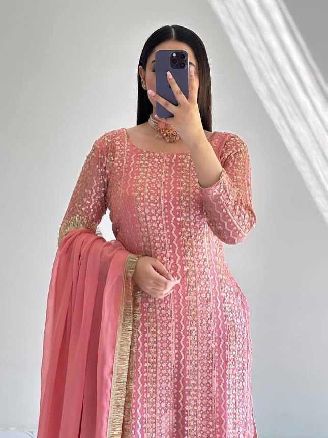 STYLISH SENSUAL SCINTILLATING PINK & BLUE PARTY EXCLUSIVE PLAAZO OUTFIT
