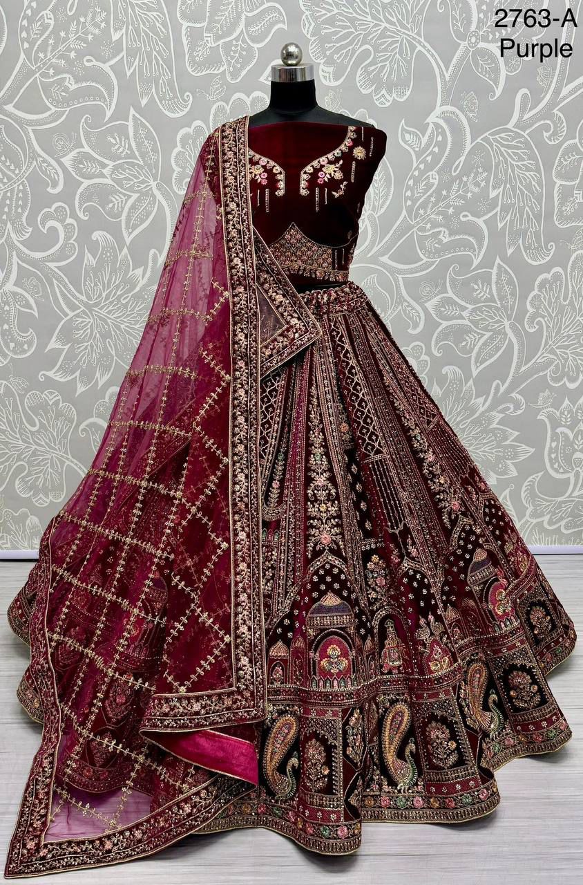 Well Designed Double dupatta Designer bridal Lehenga - Purple