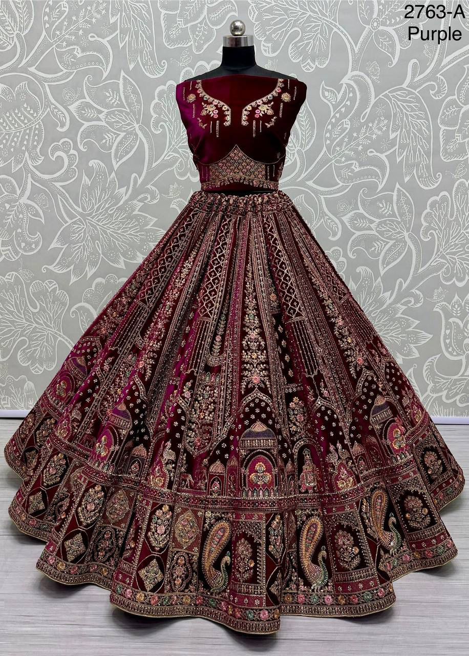 Well Designed Double dupatta Designer bridal Lehenga - Purple