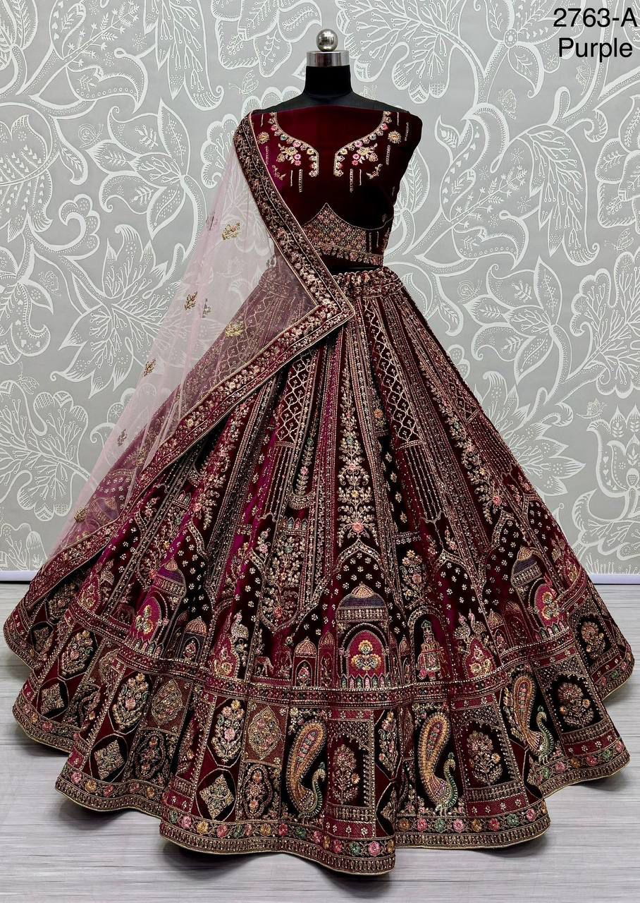 Well Designed Double dupatta Designer bridal Lehenga - Purple