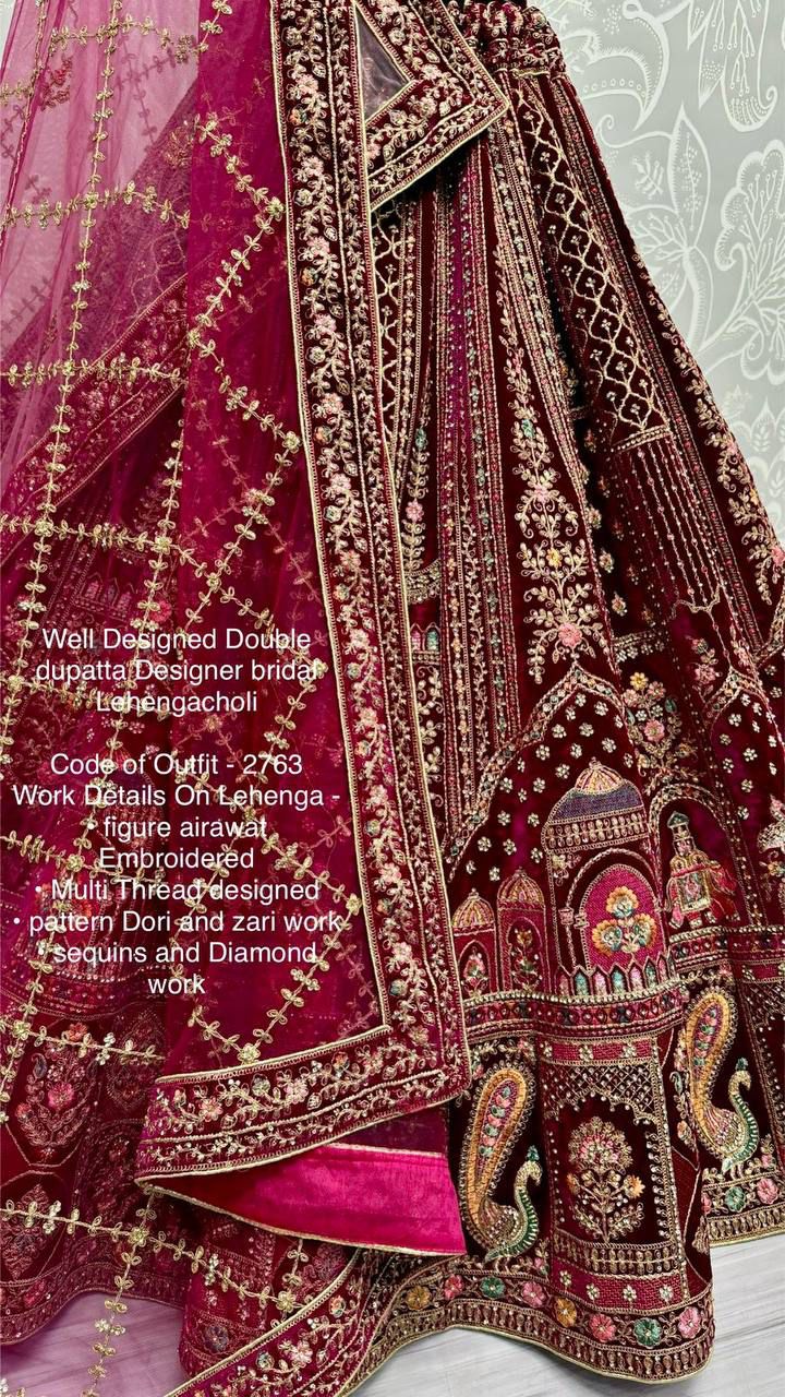 Well Designed Double dupatta Designer bridal Lehenga - Purple