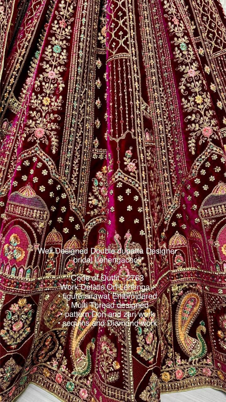 Well Designed Double dupatta Designer bridal Lehenga - Purple