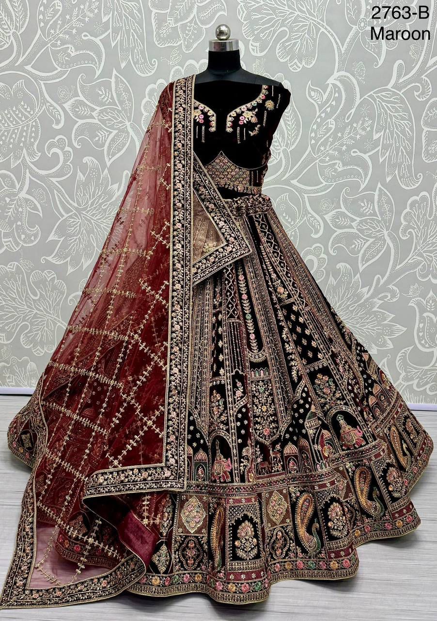 Well Designed Double dupatta Designer bridal Lehenga - Maroon