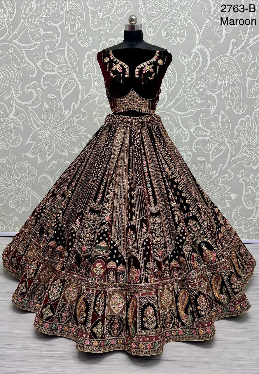 Well Designed Double dupatta Designer bridal Lehenga - Maroon