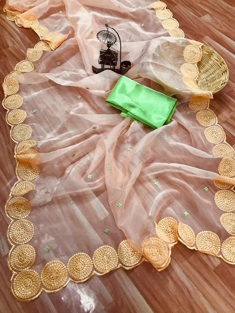 Adorable, head-turning Organza Silk Sarees in Three Colours