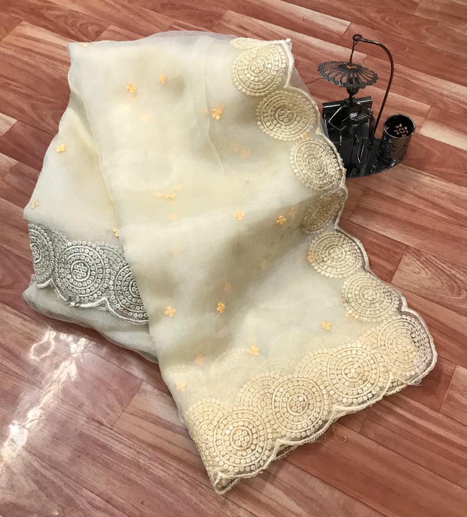 Adorable, head-turning Organza Silk Sarees in Three Colours