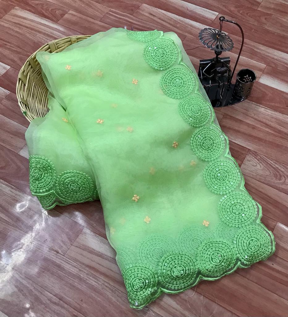 Adorable, head-turning Organza Silk Sarees in Three Colours