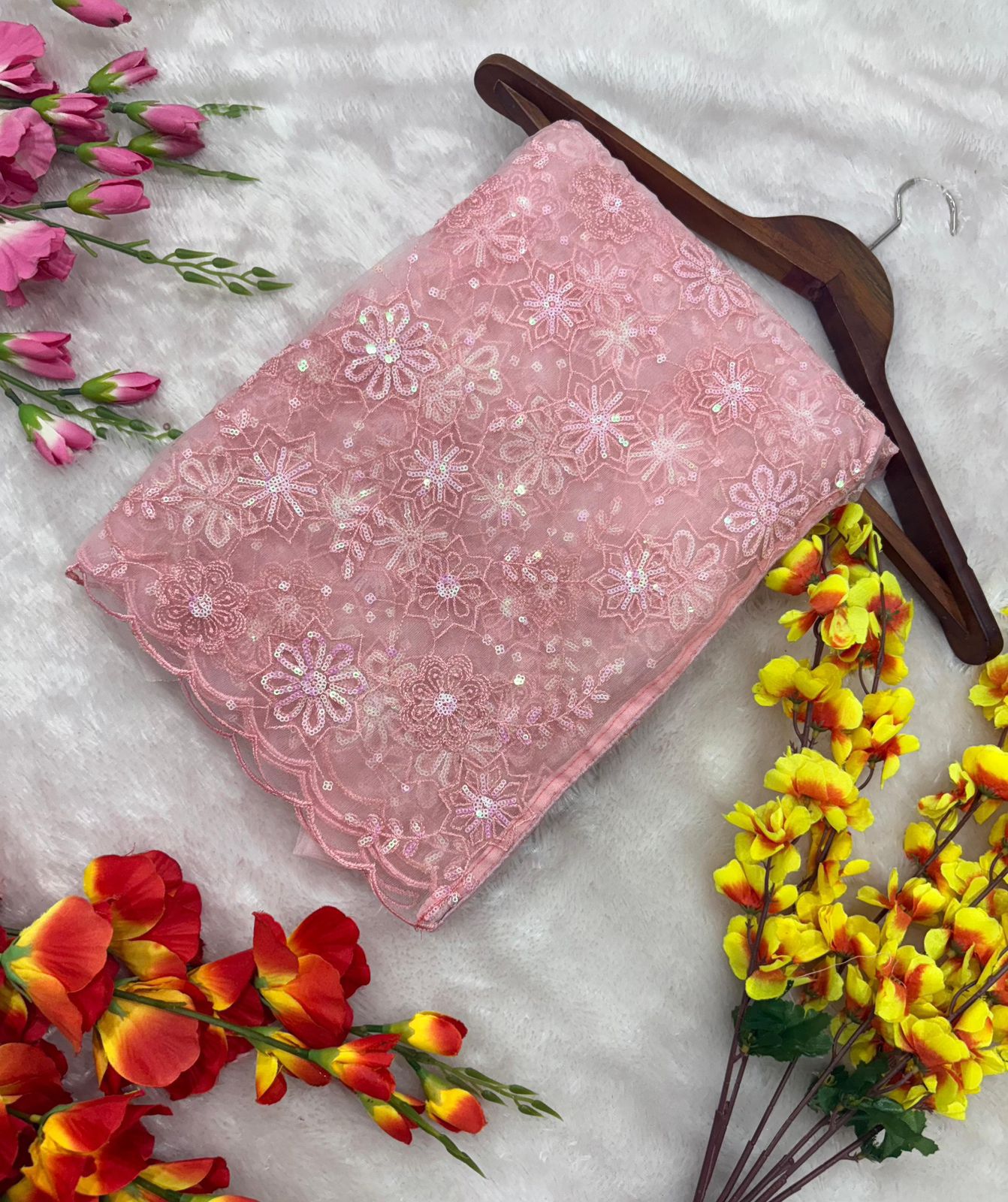 Premium Pink Bling Superior Sequins Work Saree