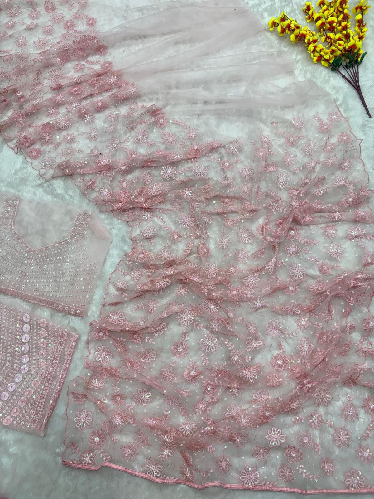 Premium Pink Bling Superior Sequins Work Saree