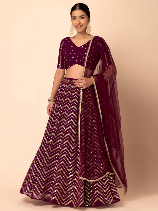 Royal Maroon Chevron Sparkle Lehenga