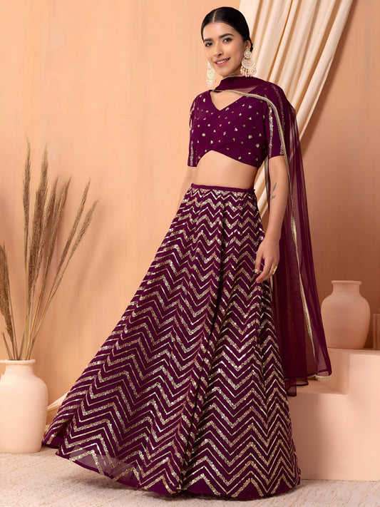Royal Maroon Chevron Sparkle Lehenga