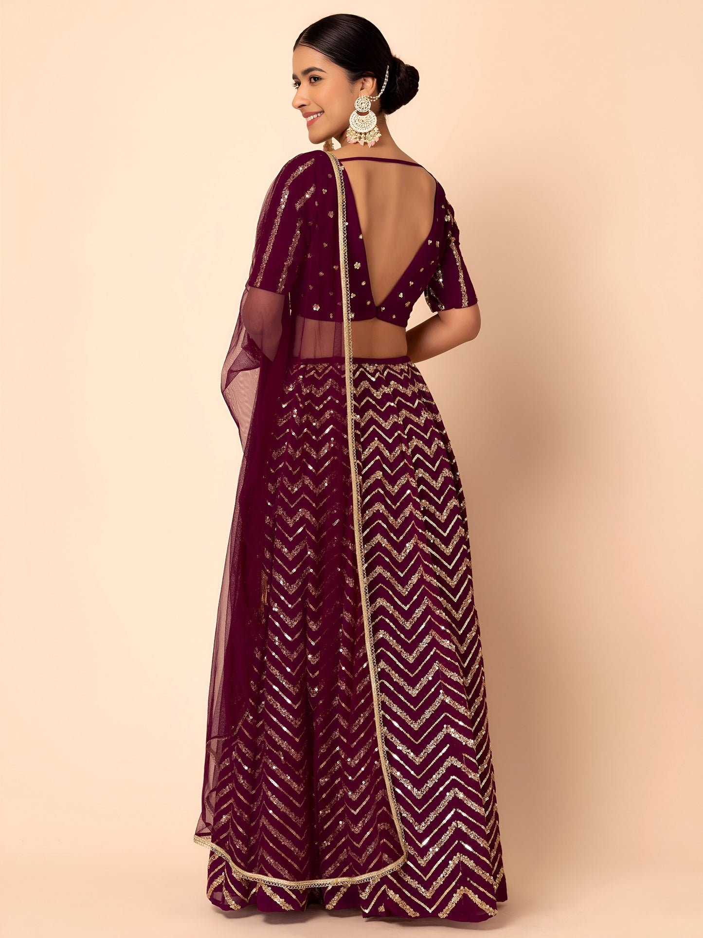 Royal Maroon Chevron Sparkle Lehenga