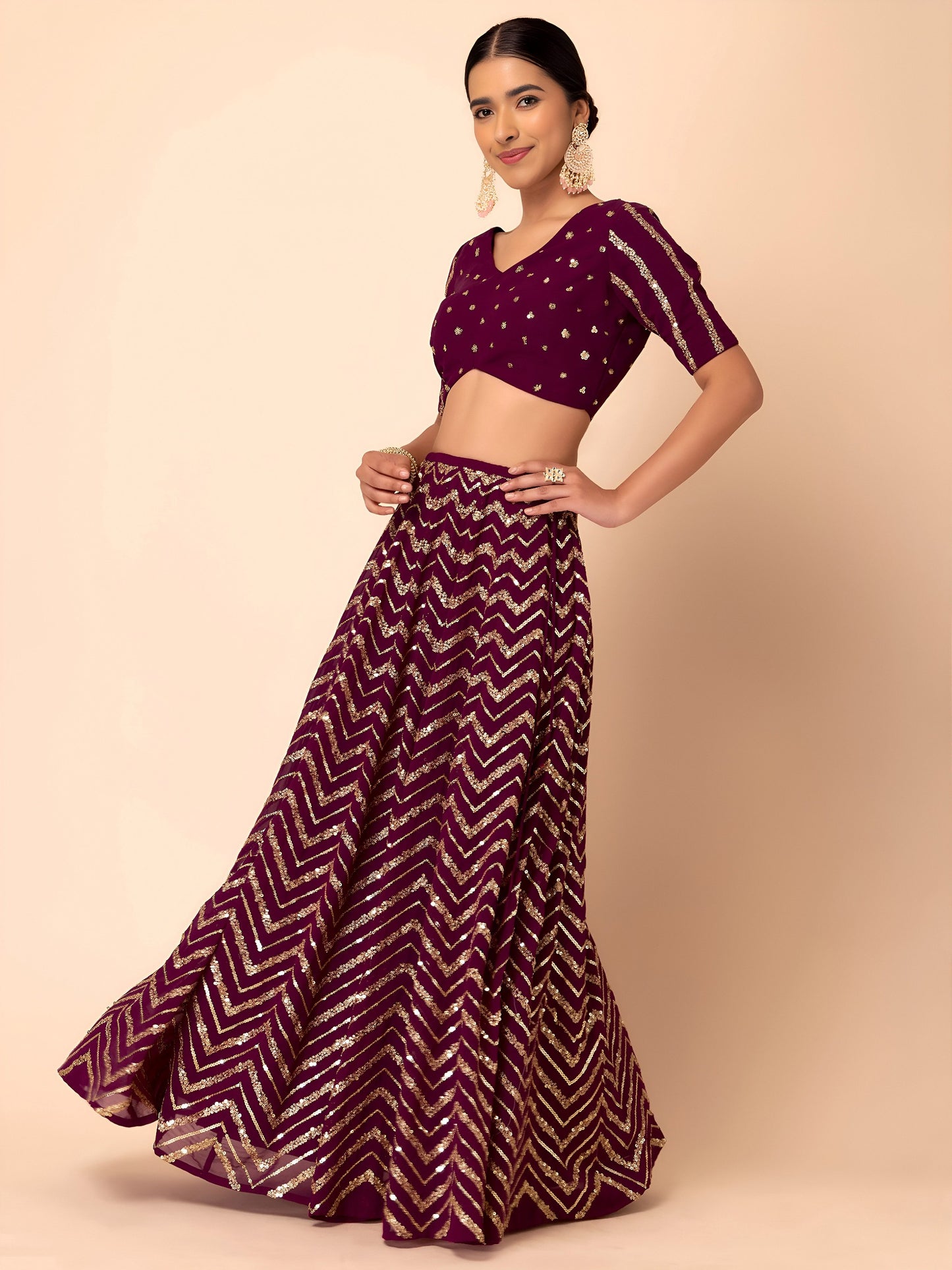 Royal Maroon Chevron Sparkle Lehenga