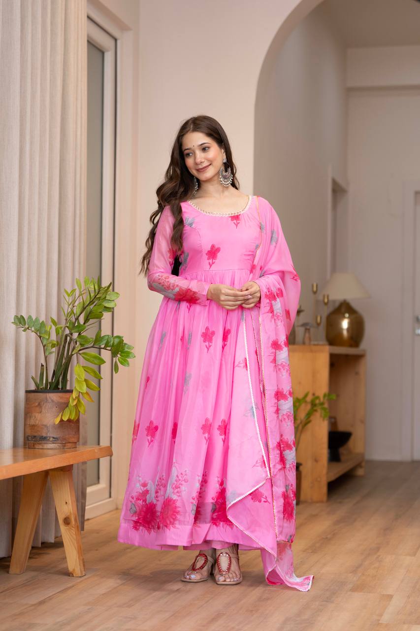 Pink Floral FreshLook Ethnic Outfit