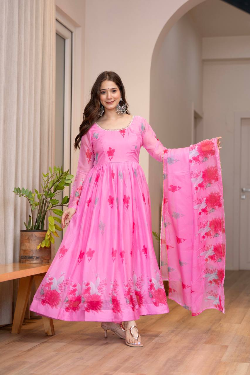 Pink Floral FreshLook Ethnic Outfit