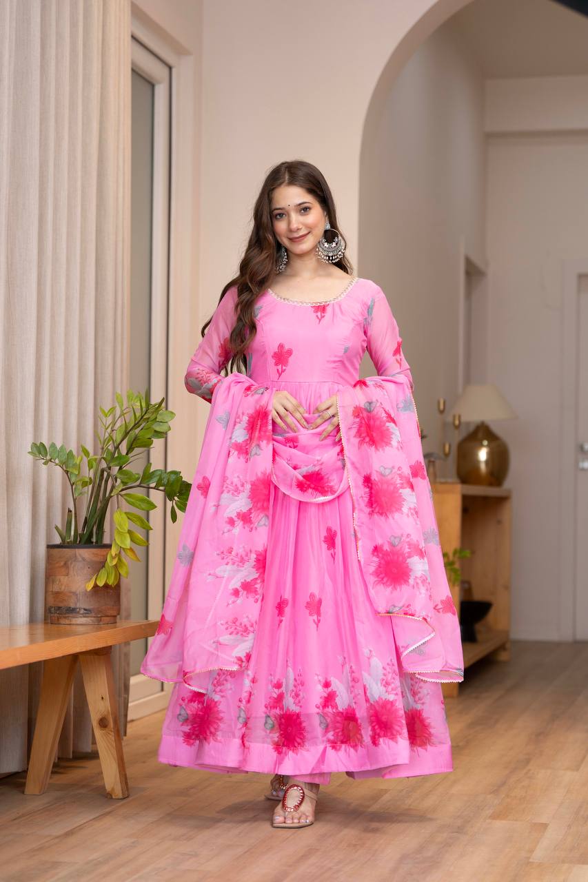 Pink Floral FreshLook Ethnic Outfit