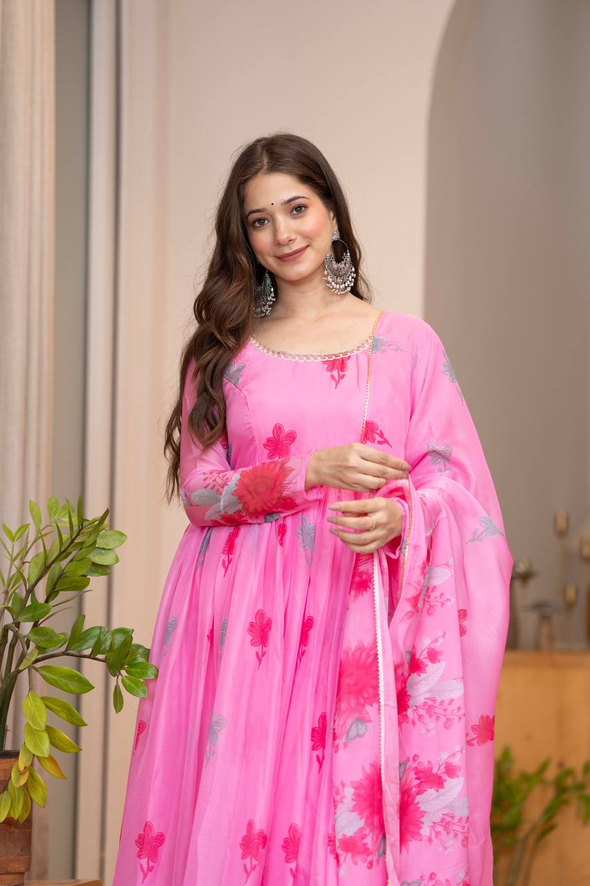 Pink Floral FreshLook Ethnic Outfit