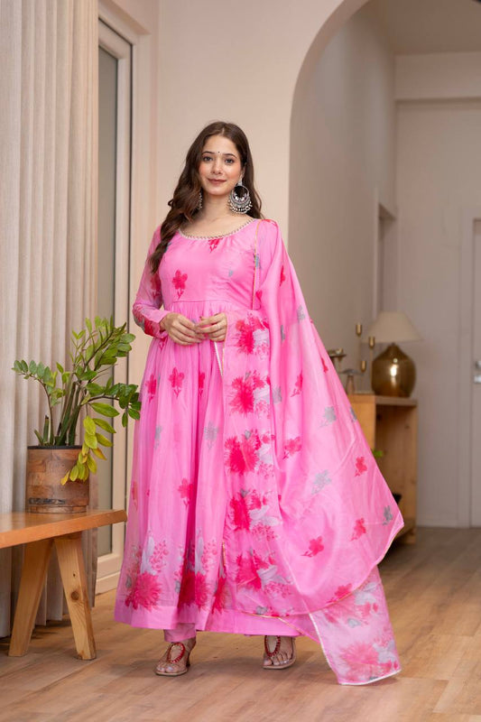 Pink Floral FreshLook Ethnic Outfit