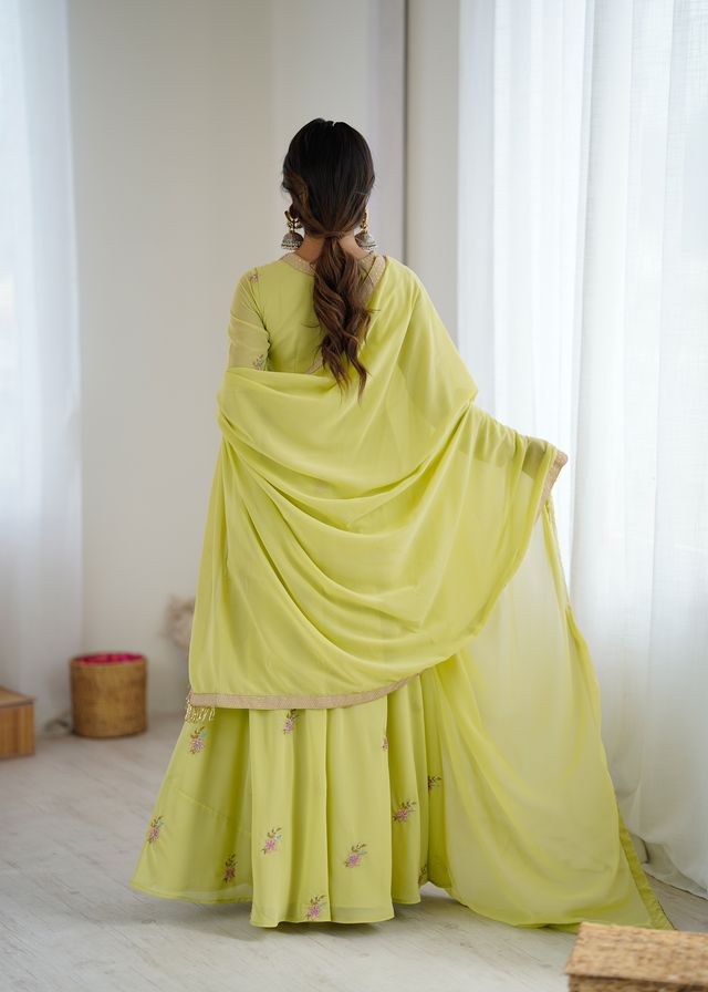 OLIVE GREEN EMBROIDERED READY TO WEAR OUTFIT