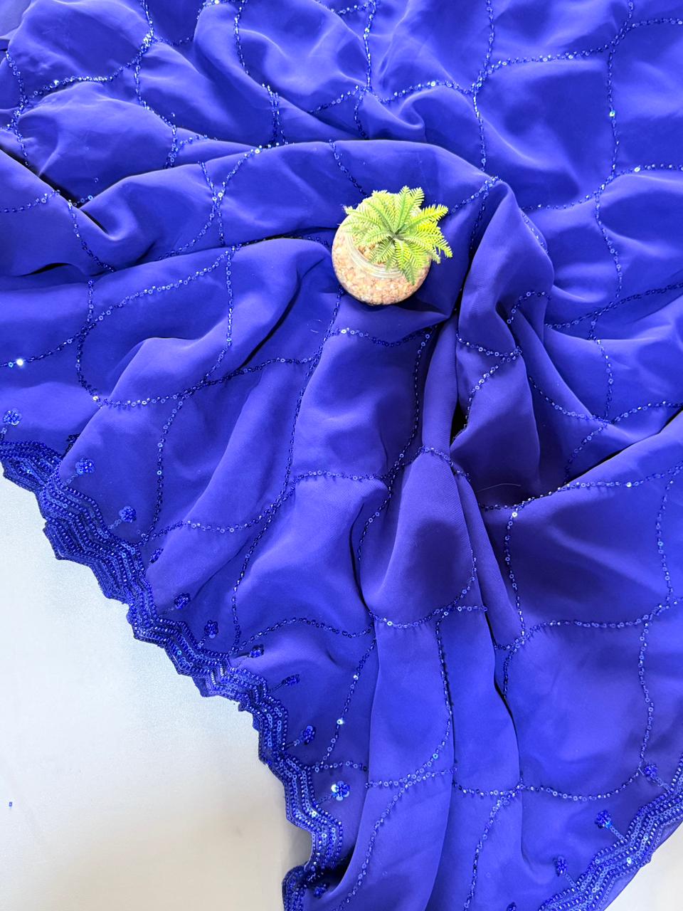 Royal Blue Premium Pure Georgette Saree