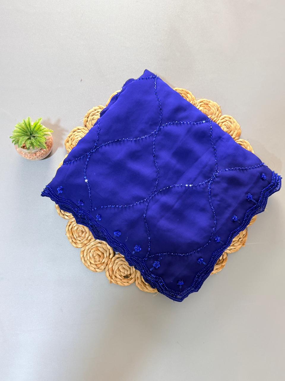 Royal Blue Premium Pure Georgette Saree