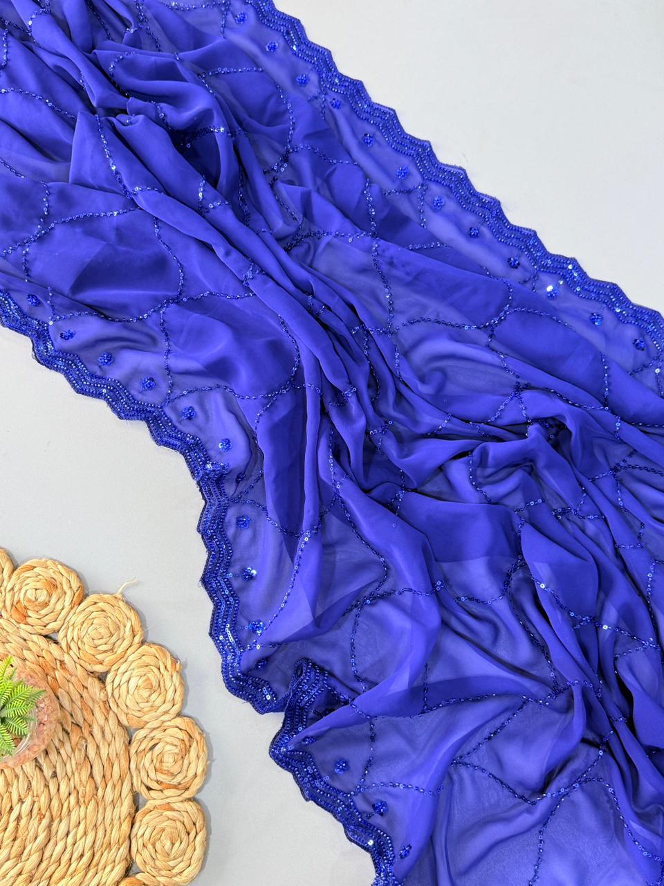 Royal Blue Premium Pure Georgette Saree